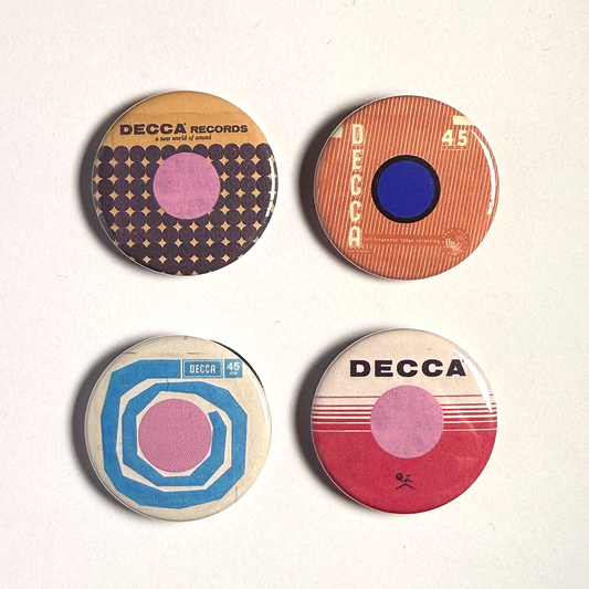 Decca 25mm Pinback Badges / Assorted record sleeves